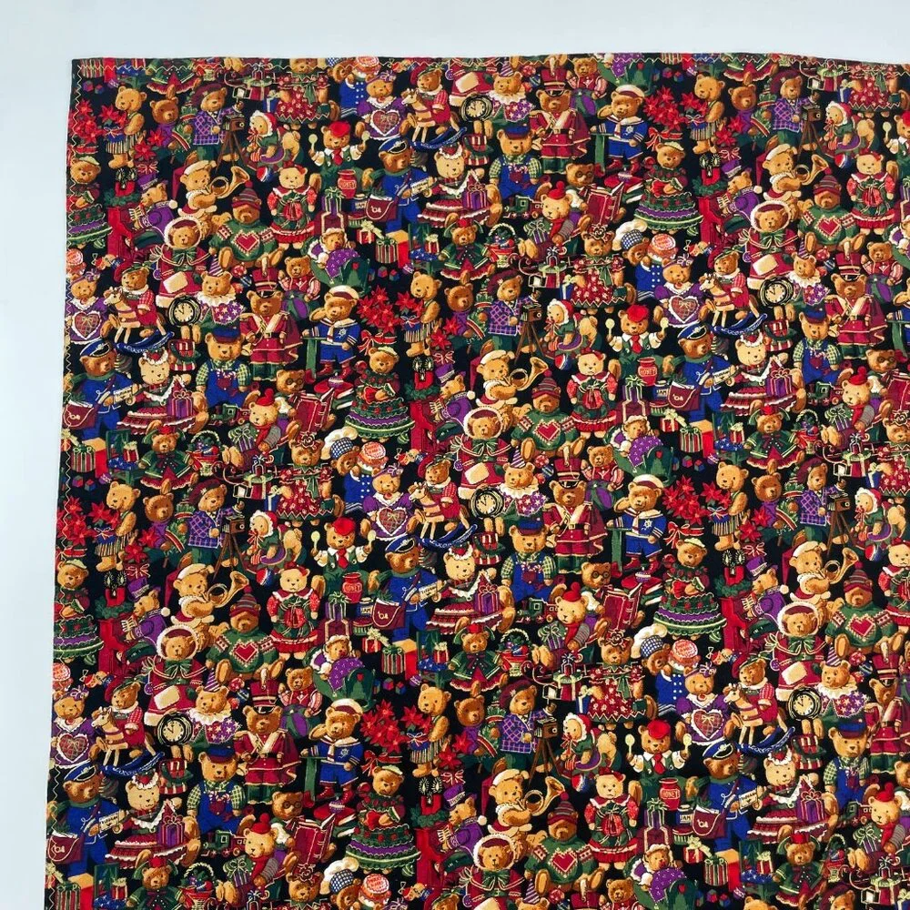 Christmas Tablecloth Card Table Small Teddy Bears Festive Holiday Handmade 41x40